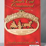 ORN-W33              $2.50

A CARRIAGE RIDE IN WILLIAMSBURG IS LASER CUT AND HUNG ON AN ATTRACTIVE CARD FOR DISPLAY
